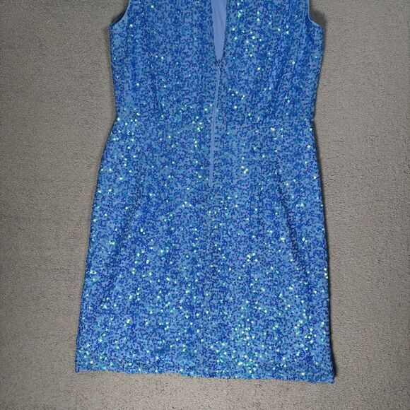 Donna Morgan Women’s Dress Size 10 Blue‎ Sequin Dress Cowl Neck Sleeveless Party - Picture 14 of 14